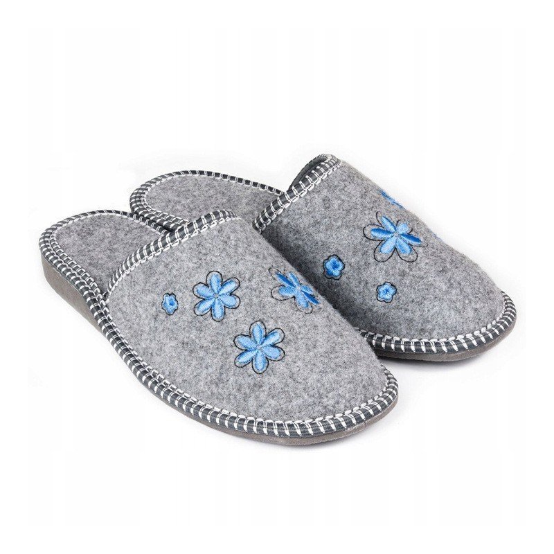 Kapcie damskie R.36 filcowe wsuwane ciepłe z haftem kwiatowym KD-08-NB-36