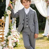 Dresy i komplety dla chłopców - TEMU Trzyczęściowy garnitur chłopięcy: kamizelka + marynarka + spodnie. Stylowy i elegancki. Idealny na małe okazje i niezobowiązujące spotkania - miniaturka - grafika 1