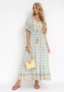 Miętowa Sukienka Maxi z Gumką i Sznurkiem z Chwostami w Pasie Maryse - Born2be - Sukienki Miętowa Sukienka Maxi z Gumką i Sznurkiem z Chwostami w Pasie Maryse - Born2be - Sukienki - miniaturka - grafika 1