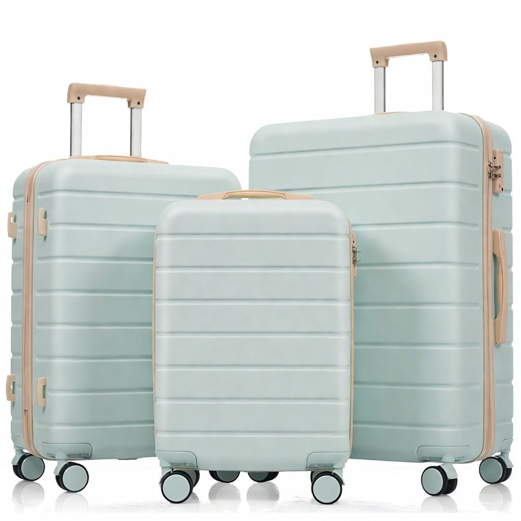 Zestaw walizek, rozmiary M-L-XL, walizki twarde ABS, trwałe zestawy walizek, walizki z kółkami typu spinner i zamkiem TSA, szaro-zielony