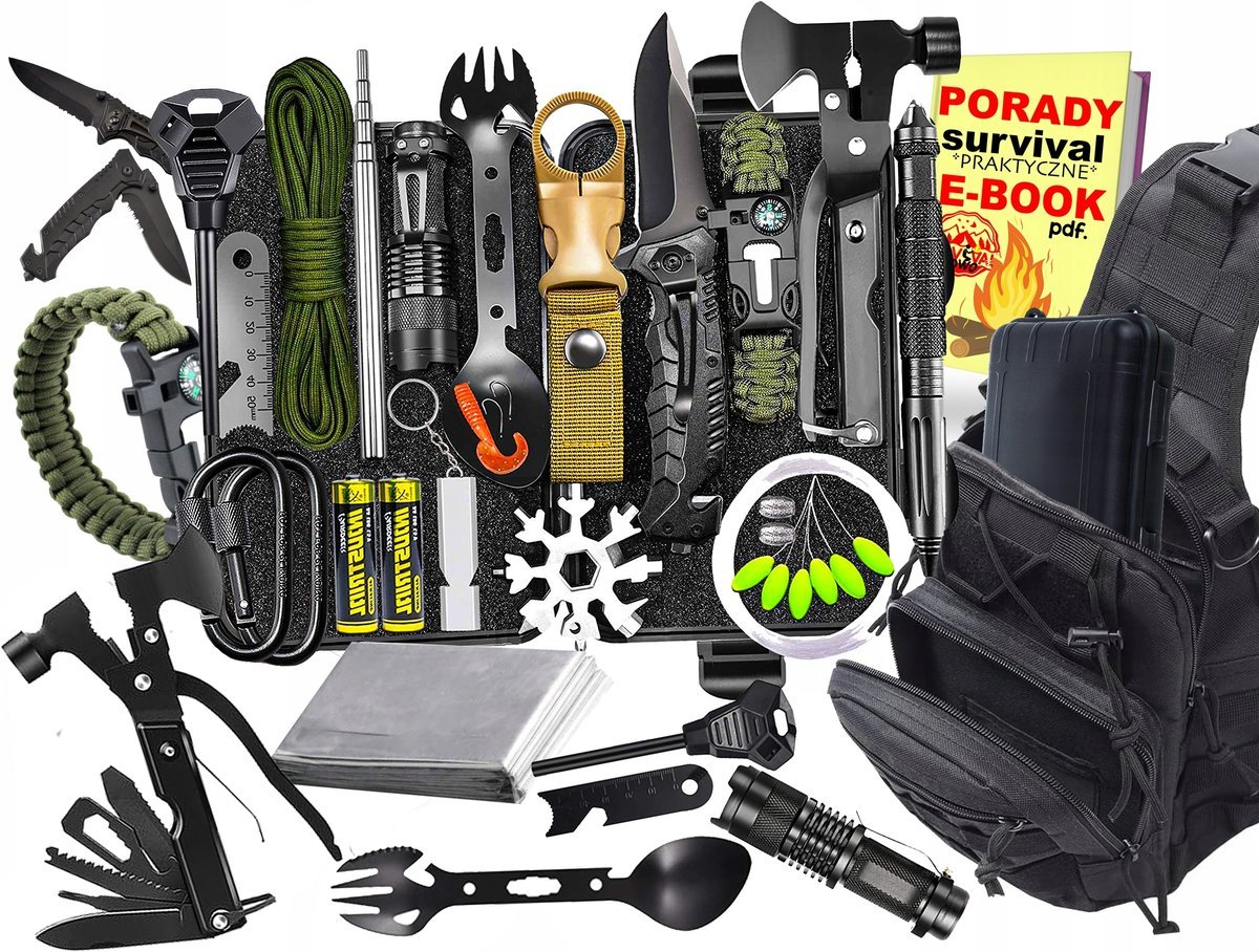 Duży Zestaw Survivalowy XXL Survival Plecak 71w1 Militarny Turystyczny