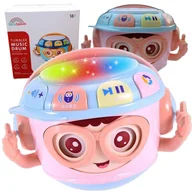 Zabawki interaktywne dla dzieci - INTERAKTYWNY BĘBENEK MUZYCZNY DJ do raczkowania małpka OBROTOWY DLA DZIECI ŚWIATŁO ŚMIECH DZIECKA - miniaturka - grafika 1