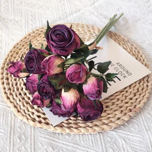 TEMU 12-Głowicowy Realistyczny Bukiet Róż z Zielonymi Liśćmi - Żywe Sztuczne Kwiaty na Śluby, Dekoracje Domowe i Specjalne Okazje, Materiał - Sztuczne kwiaty - miniaturka - grafika 1