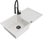 Zlewozmywaki z baterią - Mexen Leo zlewozmywak granitowy 1-komorowy z ociekaczem i baterią kuchenną Aster, biały - 6501-20-73450-70-B - miniaturka - grafika 1