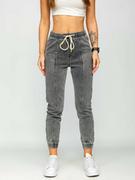 Spodnie damskie - Grafitowe spodnie z cekinami jeansowe damskie mom fit Denley BF108 - miniaturka - grafika 1