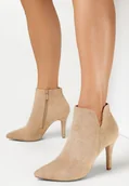 Botki damskie - Ciemnobeżowe Botki na Szpilce ze Szpiczastym Noskiem Reyi - miniaturka - grafika 1
