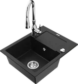 Zlewozmywaki z baterią - Mexen Enzo zlewozmywak granitowy 1-komorowy z ociekaczem i baterią kuchenną Savita, czarny - 6506-77-672601-00 - miniaturka - grafika 1