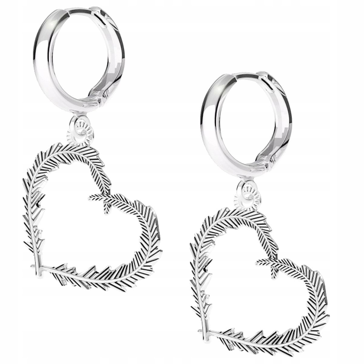 Kolczyki srebrne Serce Pióro Serduszko 925