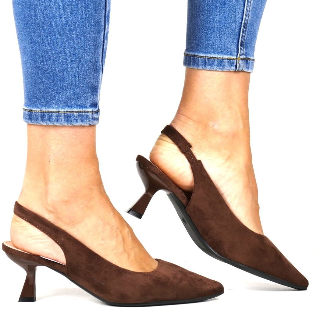 CZÓŁENKA BEZ PIĘTY NA NISKIM OBCASIE POTOCKI 41315 BRĄZOWE ZAMSZOWE, 37, 24,0cm