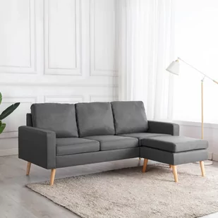 vidaXL 3-osobowa sofa z podnóżkiem, jasnoszara, tapicerowana tkaniną - Narożniki - miniaturka - grafika 1