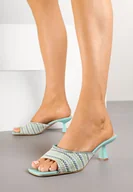 Klapki i japonki damskie - Niebieskie Klapki na Kaczuszce z Ozdobnym Paskiem Annirea - miniaturka - grafika 1