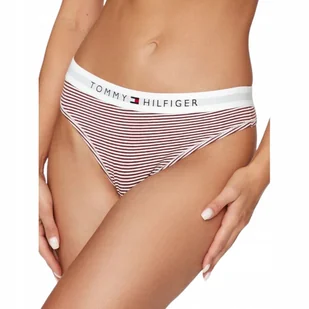TOMMY HILFIGER STRINGI DAMSKIE MAJTKI 1P THONG BIAŁO-BORDOWE r.S - Majtki damskie - miniaturka - grafika 1