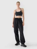 Spodnie damskie - 4F Spodnie casual parachute oversize damskie - czarne XL - miniaturka - grafika 1