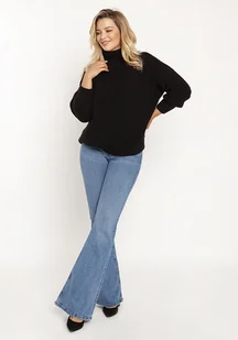 Obszerny sweter z golfem - SWE246 czarny - Swetry damskie - miniaturka - grafika 1