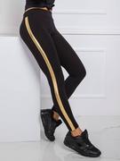 Legginsy - Leginsy legginsy czarno-złoty sportowy casual nogawka zwężana lampasy - miniaturka - grafika 1
