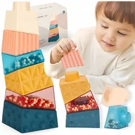 Zabawki sensoryczne - Klocki Sensoryczne Edukacyjna Wieża Montessori Nieregularna Piramida 6el. - miniaturka - grafika 1