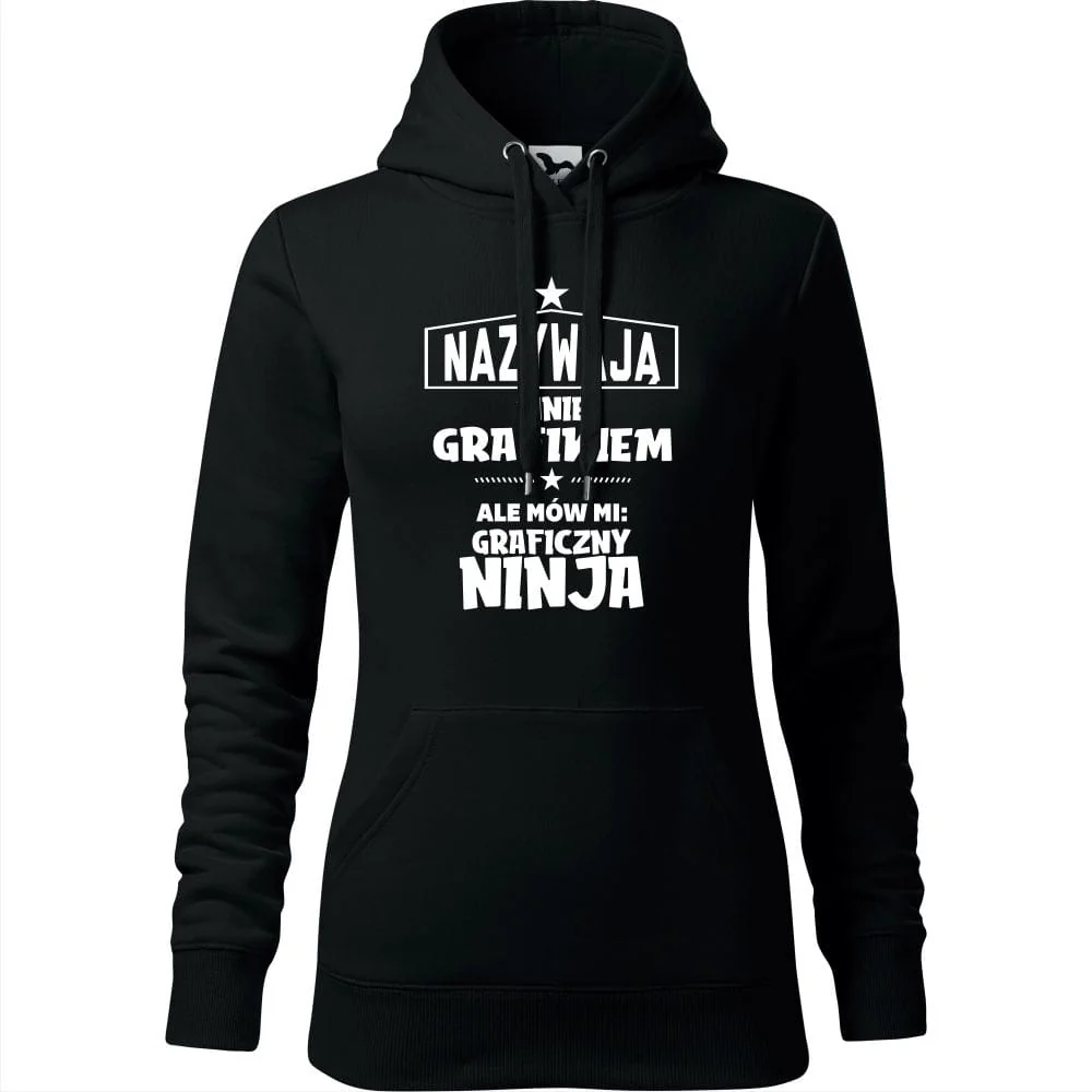 Damska Bluza Z Kapturem - Nazywają Mnie Grafikiem Ale Mów Mi: Graficzny Ninja Czarny 2xl
