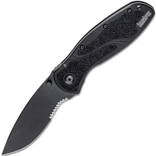 KERSHAW Ken Onion BLUR Nóż składany z wspomaganiem, ostrze combo CZARNY/CZARNY, ZĄBKOWANE K-1670BLKS - Noże - miniaturka - grafika 1