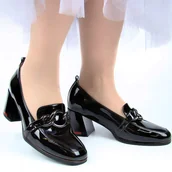 Półbuty damskie - Vinceza 58243 damskie półbuty skórzane na klocku czarne - miniaturka - grafika 1