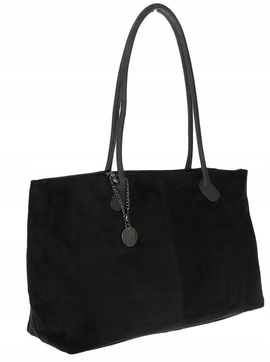 Torebka damska teczka listonoszka pojemna torba eko zamsz OSY66858 Czarna