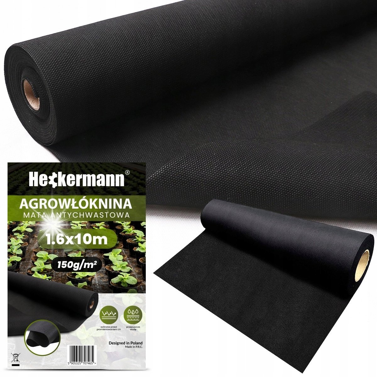 AGROTKANINA AGROWŁÓKNINA MATA ANTYCHWASTOWA CZARNA UV 3% 1,6x10m 150g/m2