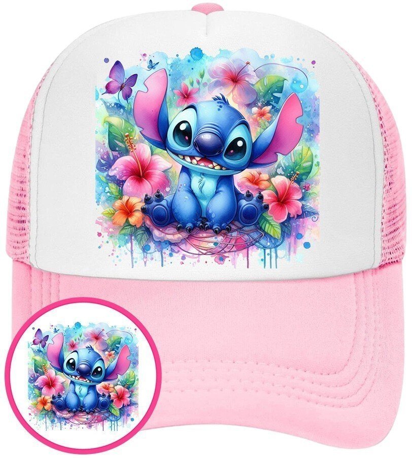 Czapka z Daszkiem Lilo i Stich Różowa z Nadrukiem Na Lato Siatka Bejsbolówka