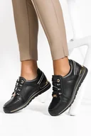 Półbuty damskie - Czarne sneakersy damskie buty sportowe na platformie sznurowane Casu SG-810-1 - miniaturka - grafika 1