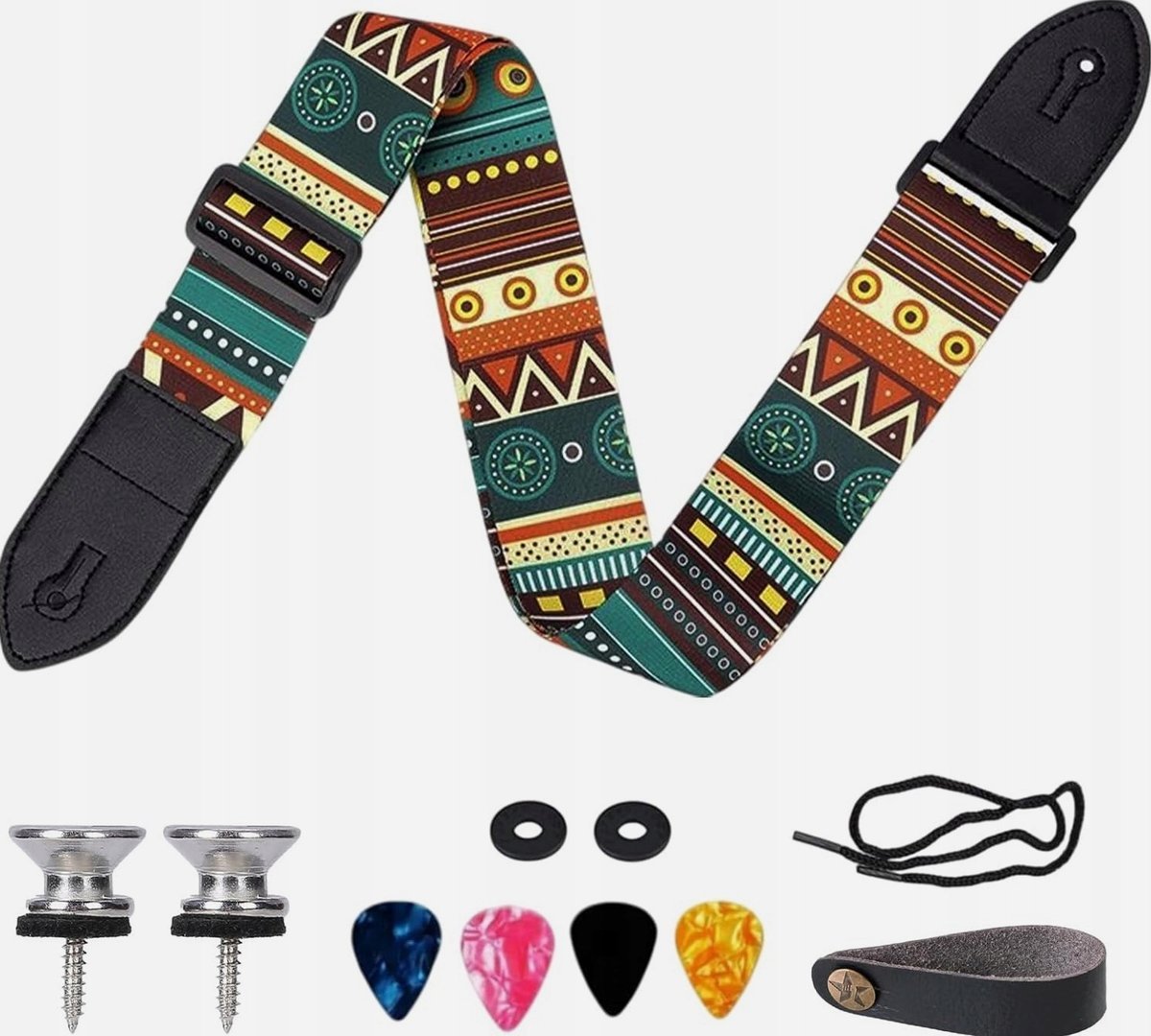 PASEK GITAROWY TKANY HAFTOWANY VINTAGE REGULOWANY WZÓR KOLOROWY UNISEX