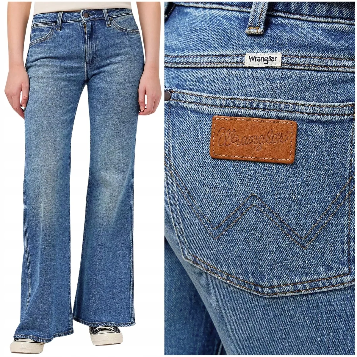 Wrangler Wanderer flare Mid Stone damskie spodnie jeansowe dzwony W31 L32