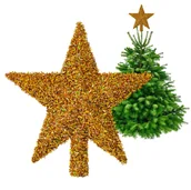 Bombki - GWIAZDA ZŁOTA - CZUBEK NA CHOINKĘ, STRZĘPIONY JEŻYK Z EFEKTEM HOLOGRAFICZNYM 3D 20 CM - miniaturka - grafika 1