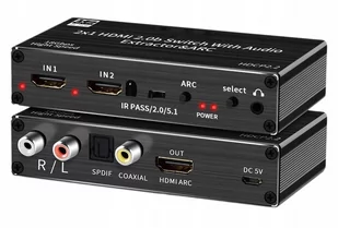 Switch Hdmi 2.0 2X1 Rozdzielac Ekstraktor Spdif 4K - Kable - miniaturka - grafika 1