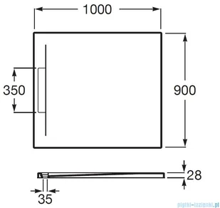 Roca Pyros 100x90cm brodzik prostokątny konglomeratowy biały AP9013E838401100 | - Brodziki prysznicowe - miniaturka - grafika 2