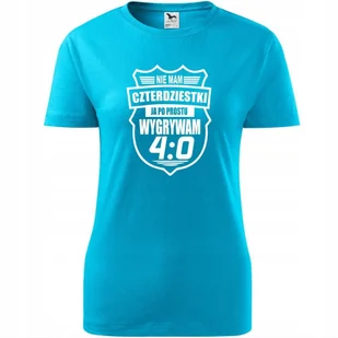 Damska Koszulka z Nadrukiem Nie mam czterdziestki ja po prostu wygrywam 4:0 turkusowy L - Koszulki i topy damskie Damska Koszulka z Nadrukiem Nie mam czterdziestki ja po prostu wygrywam 4:0 turkusowy L - Koszulki i topy damskie - miniaturka - grafika 1