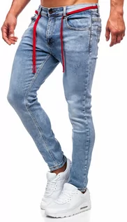 Spodnie męskie - Niebieskie spodnie jeansowe męskie skinny fit Denley KX555-1 - grafika 1