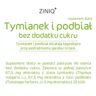TITLIS SPÓŁKA Z OGRANICZONĄ ODPOWIEDZIALNOŚCIĄ ZINIQ Tymianek i podbiał bez dodatku cukru 24 pastylki do ssania - Przeziębienie i grypa - miniaturka - grafika 3