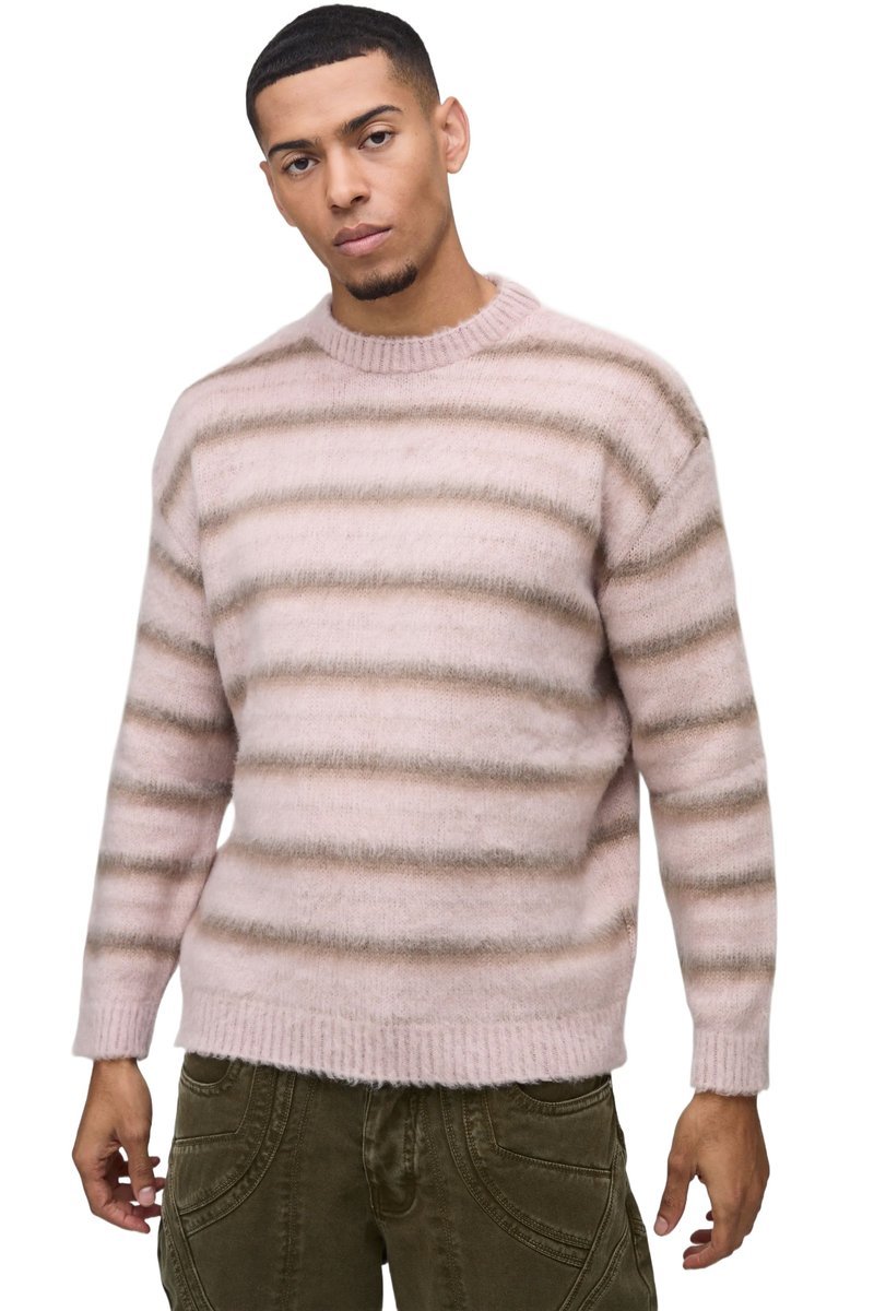 BOOHOOMAN MĘSKI SWETER W PASKI Z OKRĄGŁYM DEKOLTEM RÓŻOWY XS Z3A*