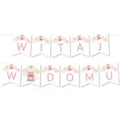 Dekoracje sali - BANER napis Witaj w Domu - Proste Litery Chmurki Różowe Girlanda - miniaturka - grafika 1