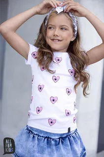 Bluzki dla dziewczynek - Bluzka dziewczęca w serca ALL FOR KIDS biała - grafika 1