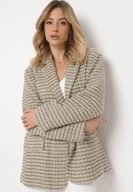 Marynarki i żakiety damskie - Beżowa Marynarka Tweedowa Retro o Jednorzędowym Fasonie Asaretta - miniaturka - grafika 1