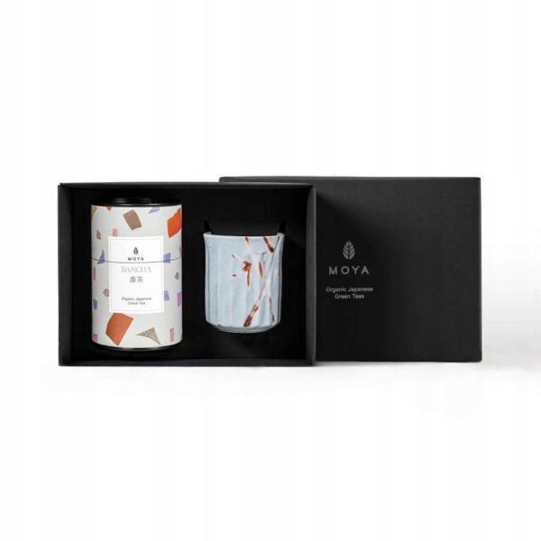 Zestaw prezentowy organiczna zielona herbata Moya Bancha i kubek Take