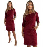 Sukienki - BORDOWA SWETERKOWA SUKIENKA Z KIESZENIAMI ROZMIAR 40 - miniaturka - grafika 1