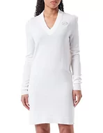 Sukienki - Love Moschino Damska sukienka z długim rękawem i emblematem w kształcie serca, optical white, 42 - miniaturka - grafika 1