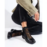 Botki damskie - Wiązane czarne workery damskie Vinceza - miniaturka - grafika 1