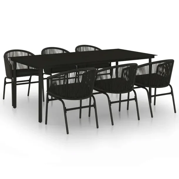 Zestaw Mebli Ogrodowych z Stali i Rattanu PVC, Czarny, Stół 200x100x74 cm
