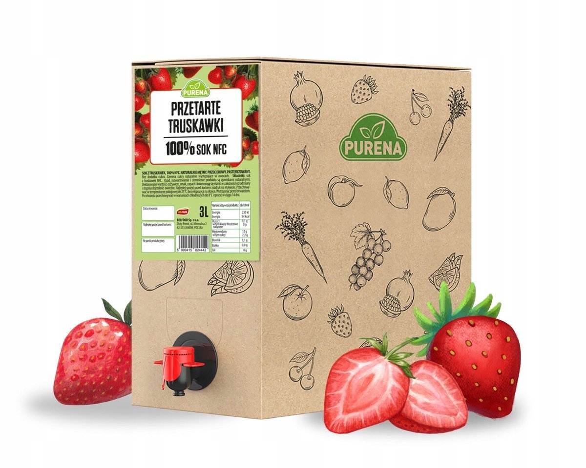 Przetarte truskawki PUREE 100% bez dodatków do koktajli i smoothie 3 L