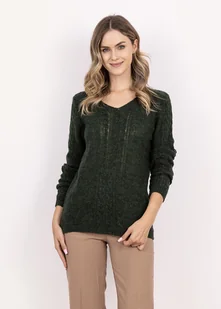 Sweter z warkoczami - SWE335 ciemny zielony MKM - Swetry damskie - miniaturka - grafika 1