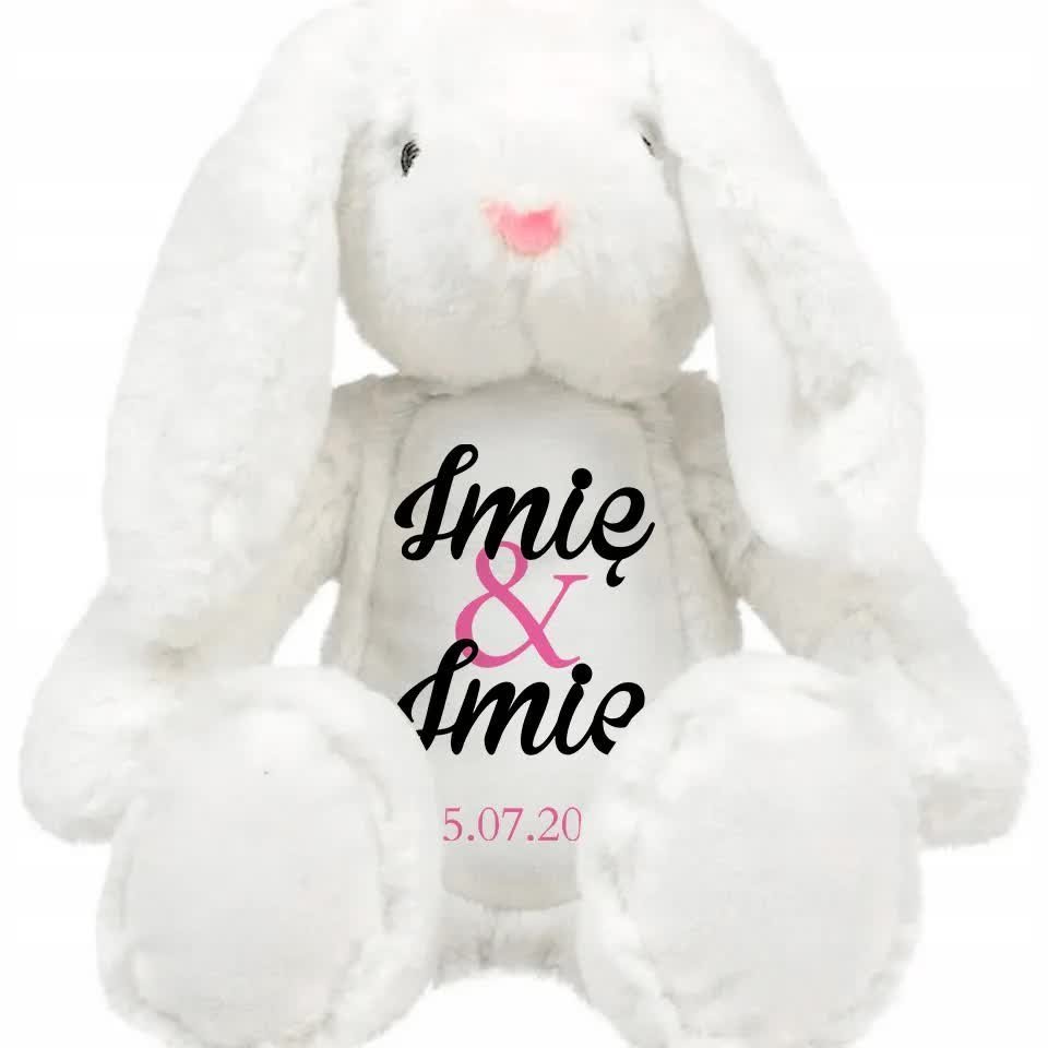 KRÓLIK BIAŁY Pluszak Na Prezent Walentynki Dla Niej Napis WASZE IMIONA DATA