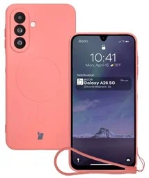 Bizon Silikonowe etui z pierścieniem magnetycznym Case Silicone Magnetic Sq do Galaxy A26 5G, brudnoróżowe - Etui i futerały do telefonów - miniaturka - grafika 1