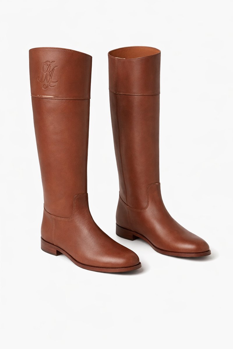 RALPH LAUREN BRĄZOWE KLASYCZNE KOZAKI SKÓRZANE Z LOGO 36 1I3A
