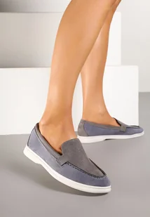 Szaro-Niebieskie Mokasyny z Ozdobnymi Przeszyciami Fonessae - Mokasyny damskie - miniaturka - grafika 1